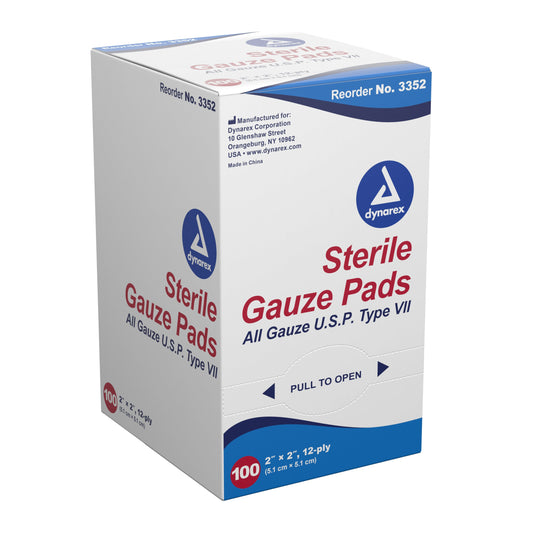 Gauze Sponge Dynarex 2 X 2 Inch 12-Ply Sterile 1 per Pack, Packaging Type- Box
