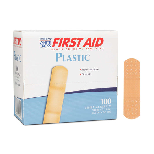 Adhesive Strip American White Cross 5/8 X 2-1/4 Inch Plastic Rectangle Tan Sterile, Packaging Type- Box