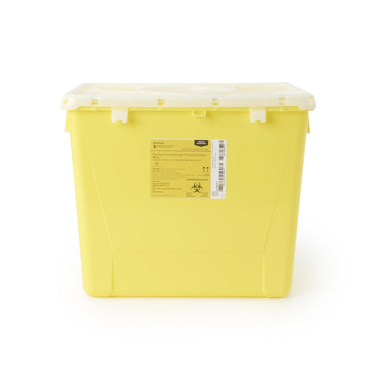Chemotherapy Waste Container McKesson Prevent Yellow Base 13-1/2 H X 17-3/10 W X 13 L Inch Vertical Entry 8 Gallon, Packaging Type- Each