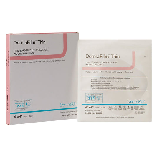 Thin Hydrocolloid Dressing DermaFilm 4 X 4 Inch Square With Border,  Packaging Type- Each