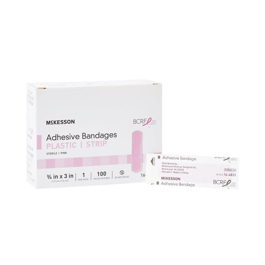 Adhesive Strip McKesson 3/4 X 3 Inch Plastic Rectangle Pink Sterile, Packaging Type- Box