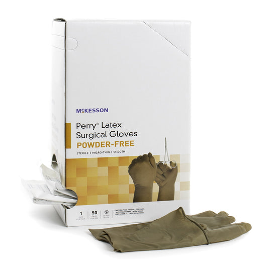 Surgical Glove McKesson Perry Size 9 Sterile Latex Standard Cuff Length Smooth Brown Not Chemo Approved, Packaging Type- Box
