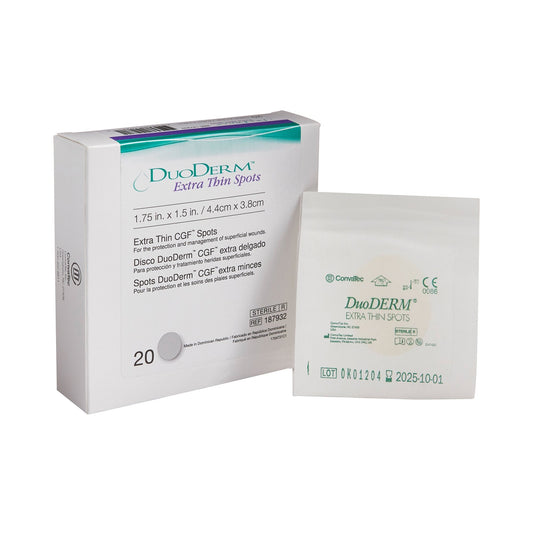 Thin Hydrocolloid Dressing DuoDERM Extra Thin 1-1/2 X 1-3/4 Inch Spot 20 per Box,  Packaging Type- Box