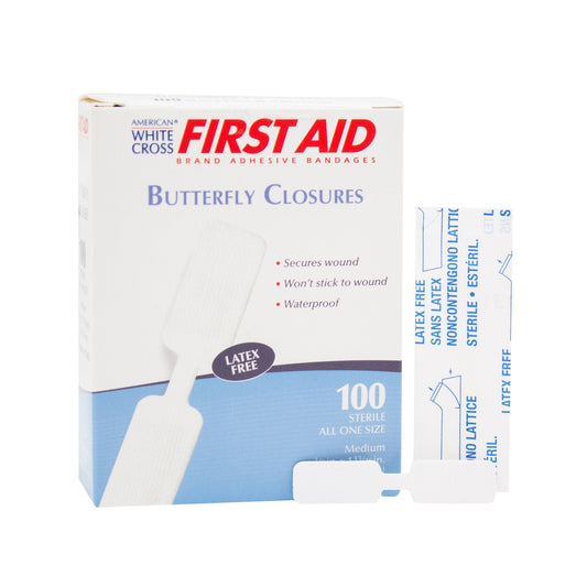 Skin Closure Strip First Aid Brand 3/8 X 1-13/16 Inch Nonwoven Material Butterfly Closure White, Packaging Type- Case