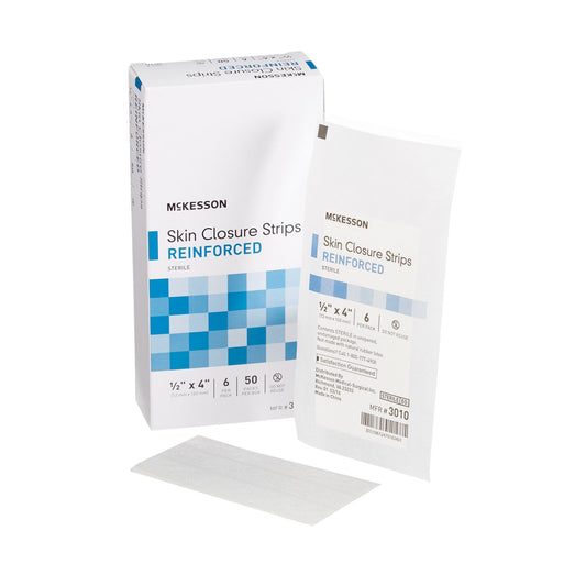 Skin Closure Strip McKesson 1/2 X 4 Inch Nonwoven Material Reinforced Strip White, Packaging Type- Box