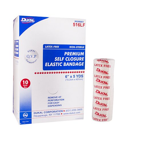 Elastic Bandage Dukal™ 6 Inch X 5 Yard Double Hook and Loop Closure Tan NonSterile High Compression, Packaging Type- Each