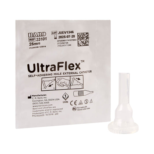 Male External Catheter UltraFlex Self-Adhesive Seal Silicone Small,  Packaging Type- Each