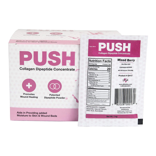 Oral Supplement PUSH Collagen Dipeptide Concentrate Mixed Berry Flavor Powder 7.4 Gram Individual Packet, Packaging Type- Box