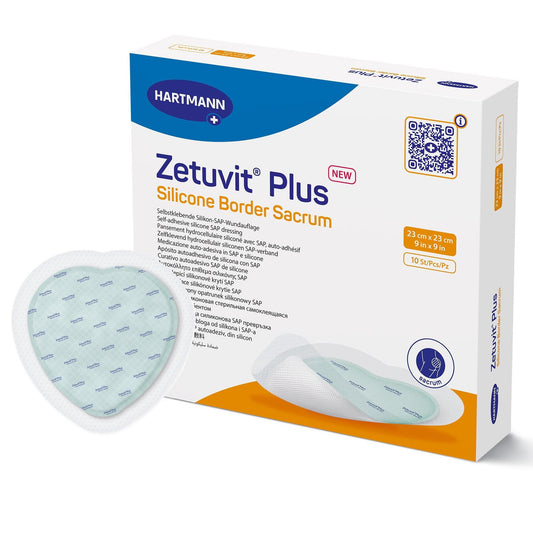 Super Absorbent Dressing Zetuvit Plus Silicone Border Silicone Adhesive 9 X 9 Inch Sacral,  Packaging Type- Each