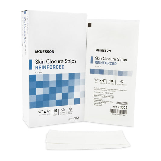 Skin Closure Strip McKesson 1/4 X 4 Inch Nonwoven Material Reinforced Strip White, Packaging Type- Box