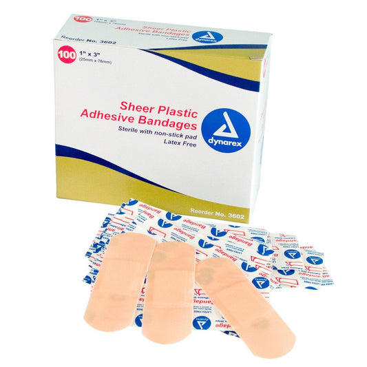 Adhesive Strip Dynarex 1 X 3 Inch Plastic Rectangle Sheer Sterile, Packaging Type- Case