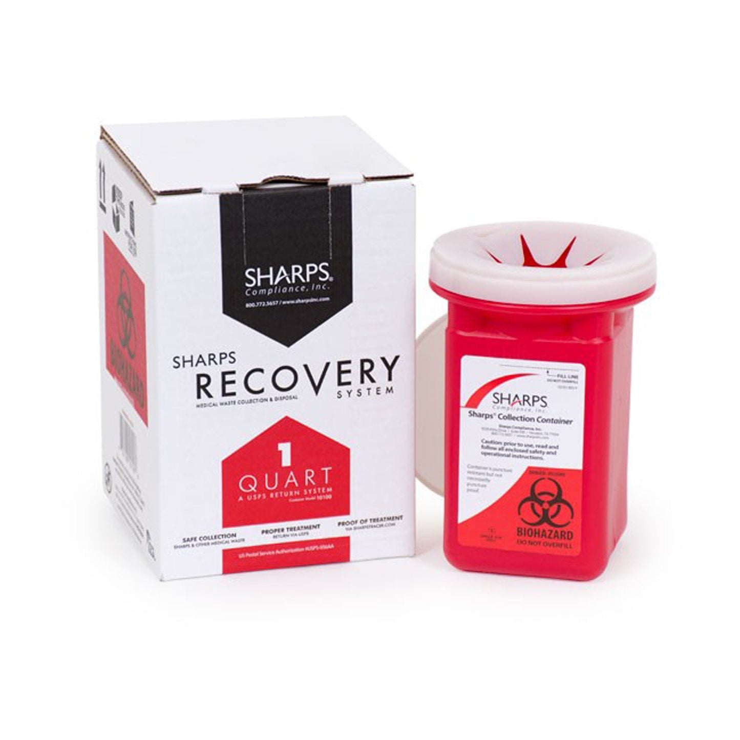 Mailback Sharps Container Sharps Recovery System Red Base 4-1/2 L X 4-1/2 W X 7 H Inch Vertical Entry 0.25 Gallon