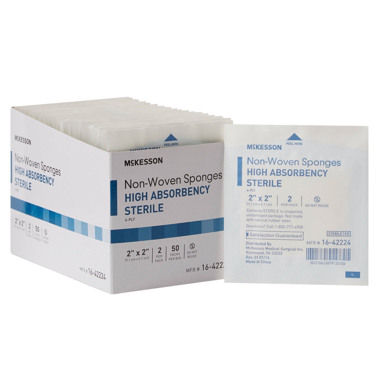 Nonwoven Sponge McKesson 2 X 2 Inch 4-Ply Sterile 2 per Pack, Packaging Type- Box