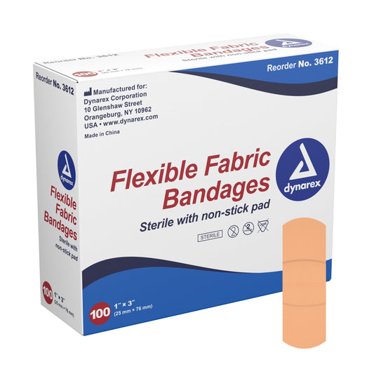 Adhesive Strip Dynarex 1 X 3 Inch Fabric Rectangle Tan Sterile, Packaging Type- Box