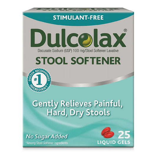 Stool Softener Dulcolax Gelcap 25 per Box 100 mg Strength Docusate Sodium,  Packaging Type- Box
