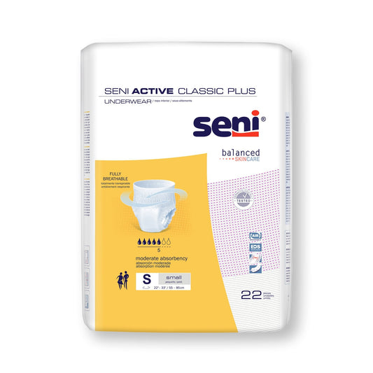 Unisex Adult Absorbent Underwear Seni Active Classic Plus Pull On with Tear Away Seams Small Disposable Moderate Absorbency, Packaging Type- Case