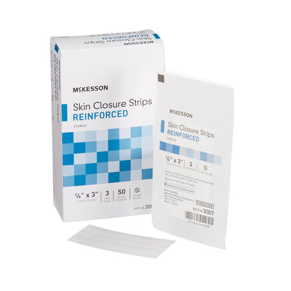Skin Closure Strip McKesson 1/4 X 3 Inch Nonwoven Material Reinforced Strip White, Packaging Type- Box