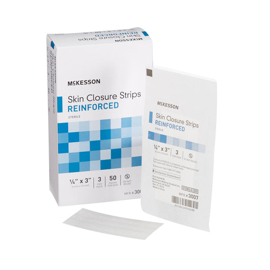 Skin Closure Strip McKesson 1/4 X 3 Inch Nonwoven Material Reinforced Strip White, Packaging Type- Box