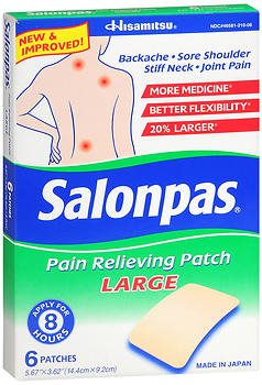 Topical Pain Relief Salonpas 3.1% - 6% - 10% Strength Camphor / Menthol / Methyl Salicylate Patch 6 per Box