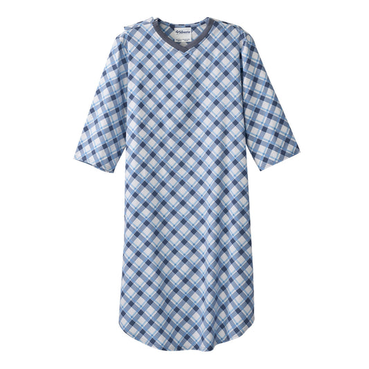 Patient Exam Gown Silverts Small Diagonal Blue Plaid Reusable,  Packaging Type- Each
