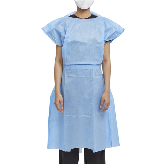 Patient Exam Gown Halyard One Size Fits Most Blue Disposable, Packaging Type- Box
