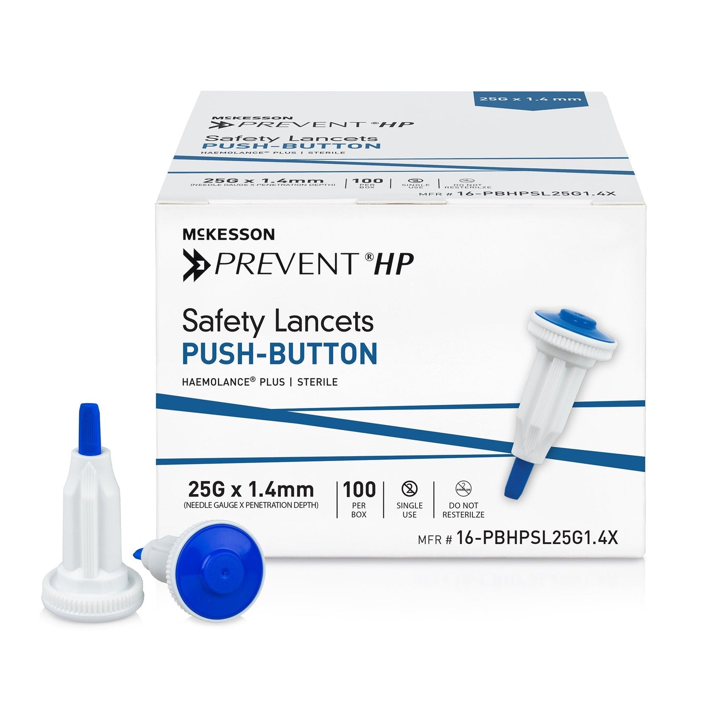 Safety Lancet McKesson Prevent HP 25 Gauge Retractable Push Button Activation Finger, Packaging Type- Box