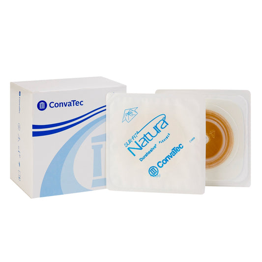 Ostomy Barrier Sur-Fit Natura Durahesive Trim to Fit, Extended Wear Durahesive Adhesive 45 mm Flange Hydrocolloid 1 to 1-1/4 Inch Opening 4-1/2 X 4-1/2 Inch, Packaging Type- Each