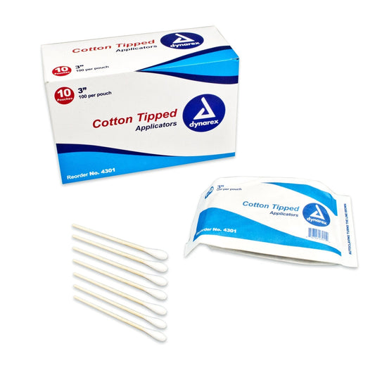 Swabstick Dynarex Cotton Tip Wood Shaft 3 Inch NonSterile 100 per Pack, Packaging Type- Box