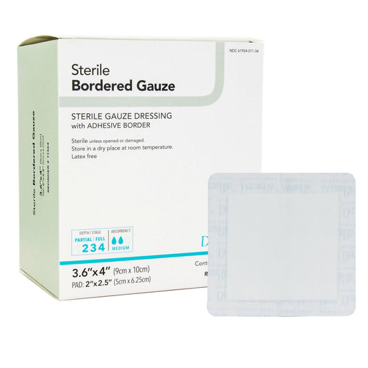 Island Dressing DermaRite Bordered Gauze 3-3/5 X 4 Inch Square Sterile,  Packaging Type- Box