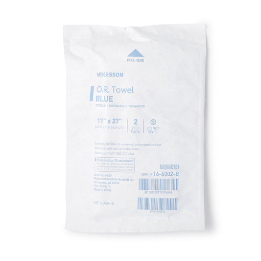 O.R. Towel McKesson 17 W X 27 L Inch Blue Sterile, Packaging Type- Each