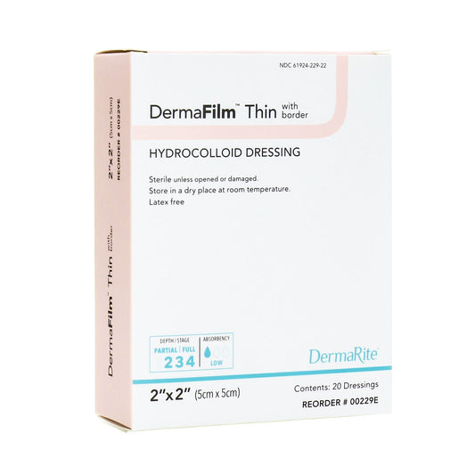 Thin Hydrocolloid Dressing DermaFilm 2 X 2 Inch Square With Border,  Packaging Type- Each