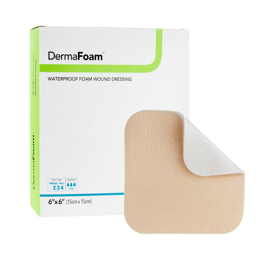 Foam Dressing DermaFoam 6 X 6 Inch Without Border Waterproof Backing Nonadhesive Square Sterile,  Packaging Type- Each