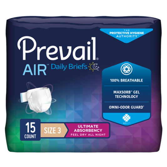 Unisex Adult Incontinence Brief Prevail Air Size 3 / X-Large Disposable Heavy Absorbency, Packaging Type- Case