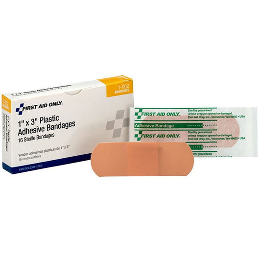 Adhesive Strip First Aid Only 1 X 3 Inch Plastic Rectangle Tan Sterile, Packaging Type- Box