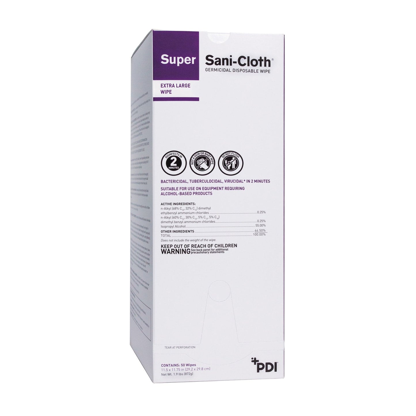 Super Sani-Cloth Surface Disinfectant Cleaner Premoistened Germicidal Manual Pull Wipe 50 Count Individual Packet Alcohol Scent NonSterile,  Packaging Type- Each