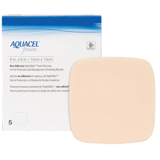 Foam Dressing Aquacel 6 X 6 Inch Without Border Waterproof Film Backing Nonadhesive Square Sterile, Packaging Type- Each