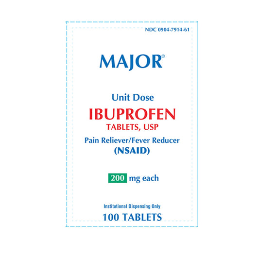 Pain Relief Major 200 mg Strength Ibuprofen Unit Dose Tablet 100 per Box, Packaging Type- Box
