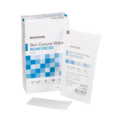 Skin Closure Strip McKesson 1/8 X 3 Inch Nonwoven Material Reinforced Strip White, Packaging Type- Box