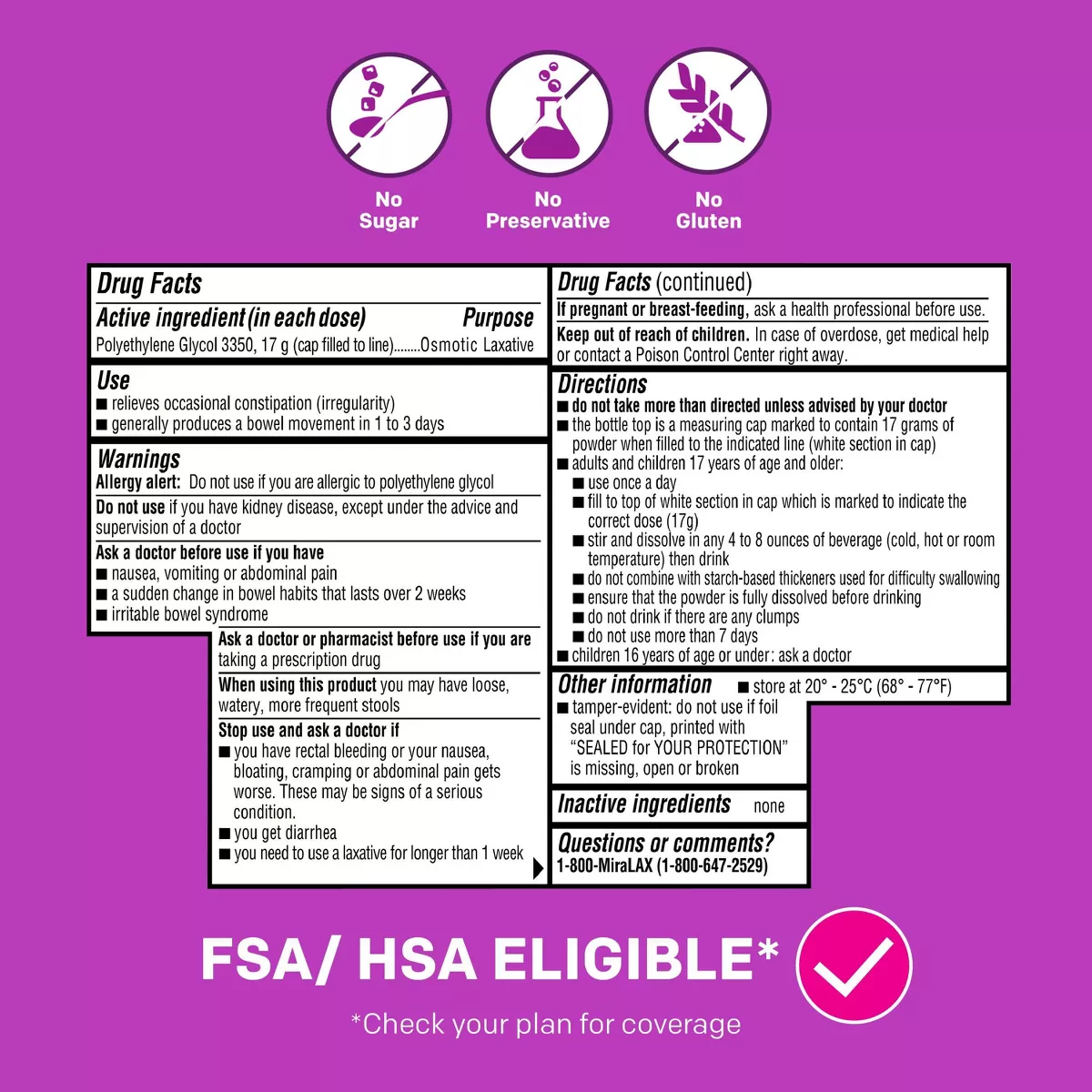 Miralax Gentle Constipation Relief without Harsh Side Effects Osmotic Laxative Powder