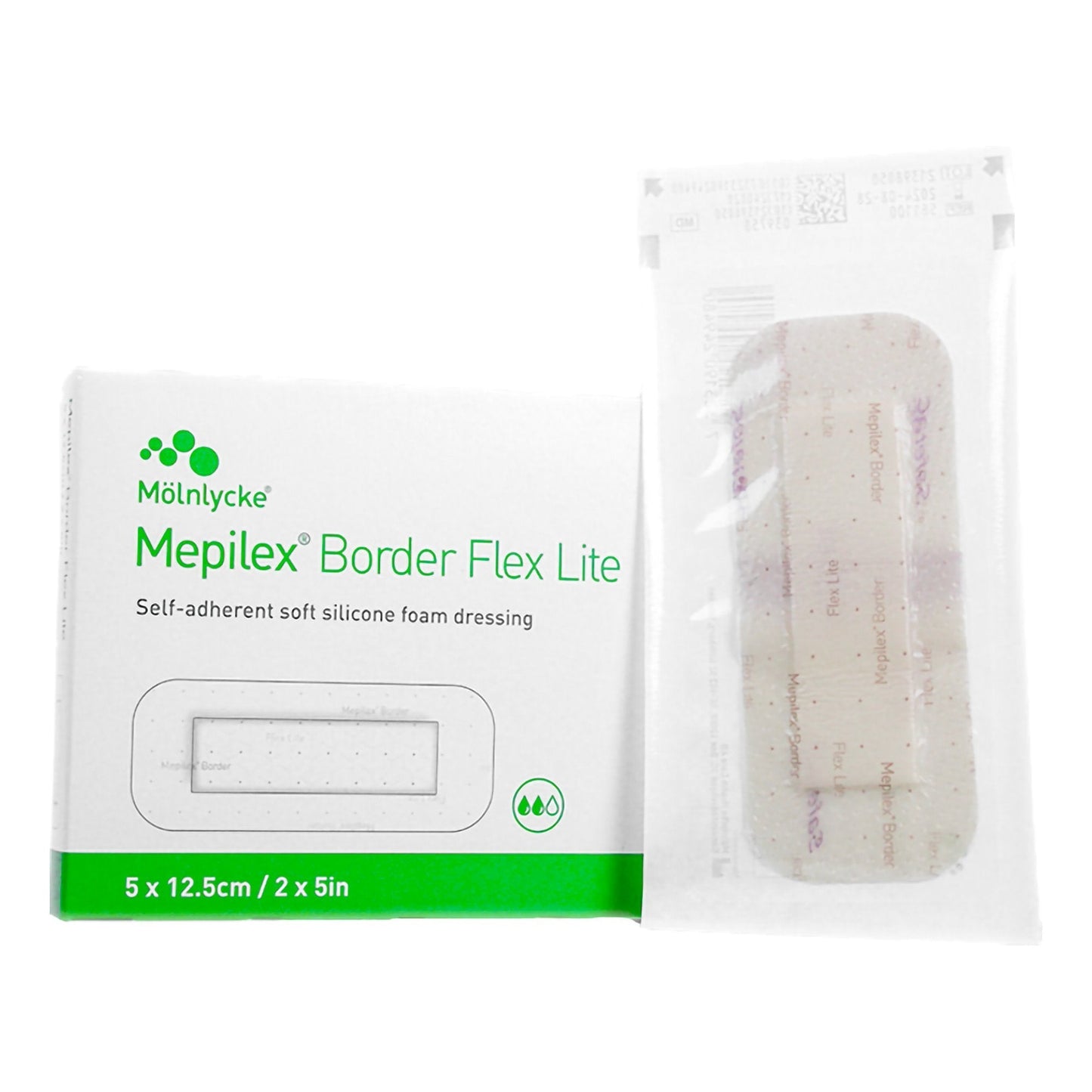Thin Foam Dressing Mepilex Border Flex Lite 2 X 5 Inch With Border Film Backing Silicone Adhesive Rectangle Sterile,  Packaging Type- Each