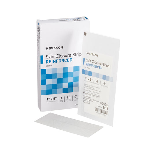 Skin Closure Strip McKesson 1 X 5 Inch Nonwoven Material Reinforced Strip White, Packaging Type - Box