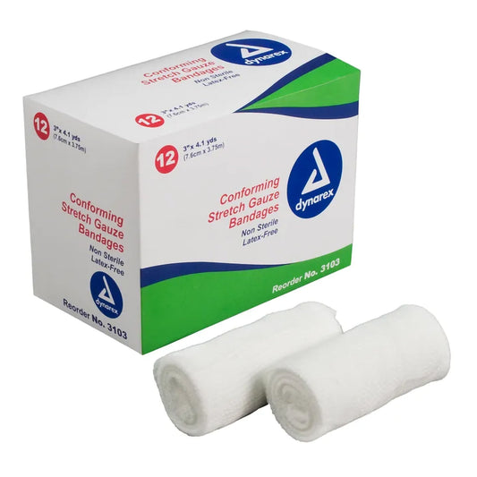 Conforming Bandage Dynarex 3 Inch X 4-1/10 Yard 1-Ply NonSterile 12 per Pack, Packaging Type- Box