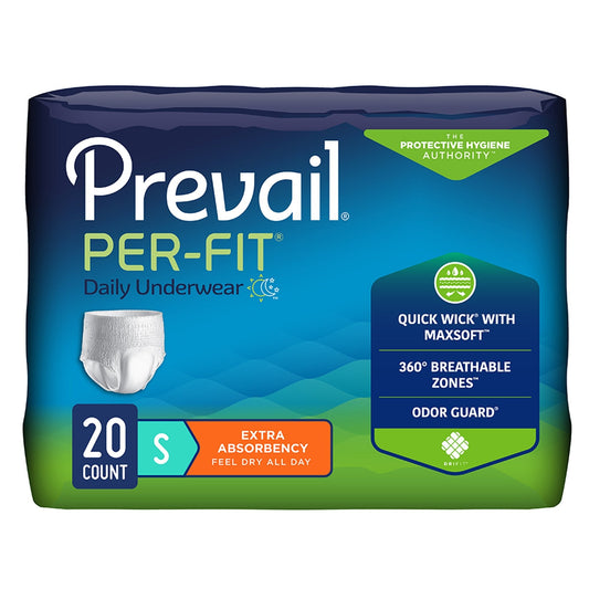 Unisex Adult Absorbent Underwear Prevail Per-Fit Extra Pull On with Tear Away Seams Small Disposable Heavy Absorbency, Packaging Type- Case