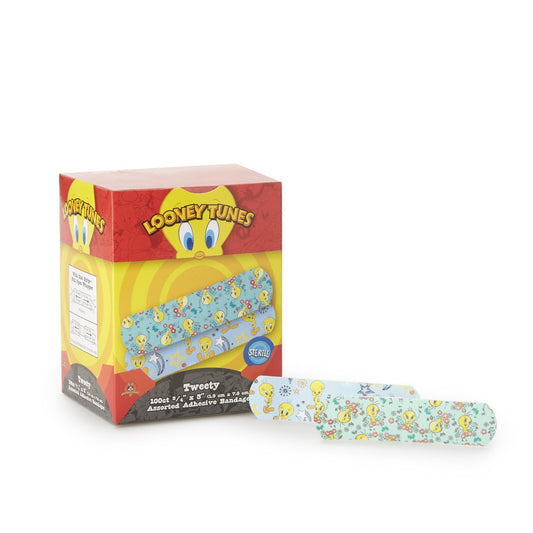 Adhesive Strip Looney Tunes Stat Strip 3/4 X 3 Inch Plastic Rectangle Kid Design (Tweety) Sterile, Packaging Type- Box