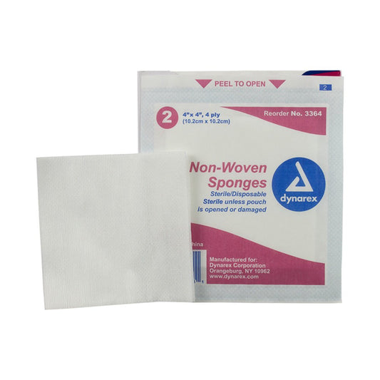 Nonwoven Sponge Dynarex 4 X 4 Inch 4-Ply Sterile 2 per Pack, Packaging Type- Case