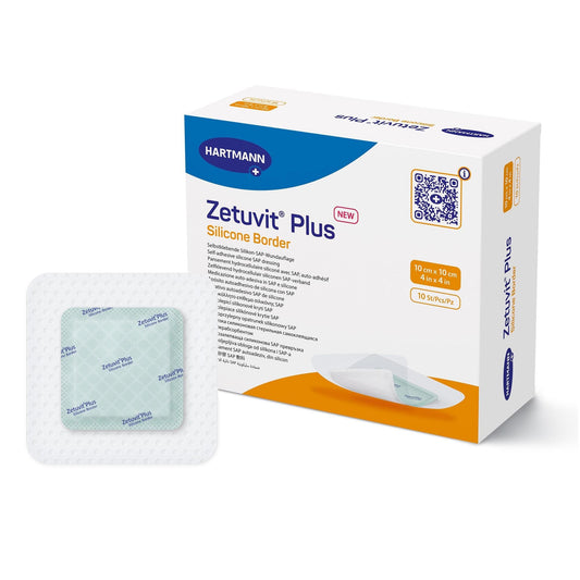 Super Absorbent Dressing Zetuvit Plus Silicone Border Silicone Adhesive 4 X 4 Inch Square- 1 EA,  Packaging Type- Box