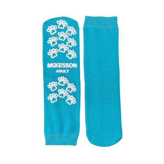 Slipper Socks McKesson Terries Unisex Adult Large Single Tread Single Patient Use Teal, Packaging Type- Case