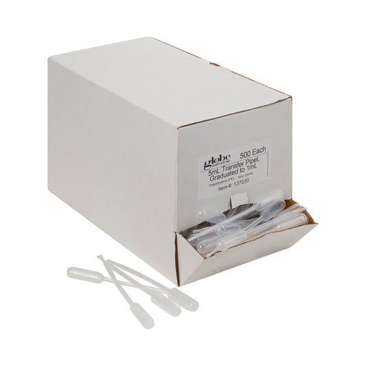 Globe Scientific Transfer Pipette 5 mL 0.25 mL Graduation Increments NonSterile, Packaging Type- Box