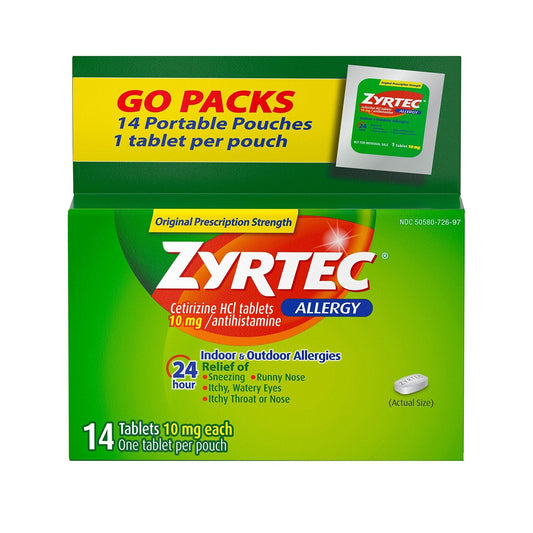 Allergy Relief Zyrtec 10 mg Strength Tablet 14 per Box,  Packaging Type- Box