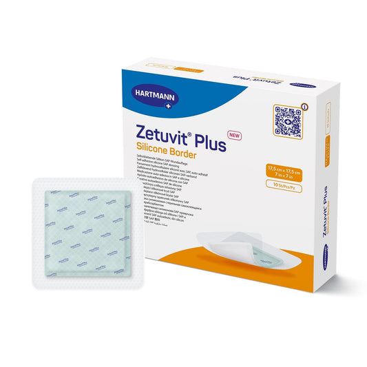 Super Absorbent Dressing Zetuvit Plus Silicone Border Silicone Adhesive 7 X 7 Inch Square,  Packaging Type- Each